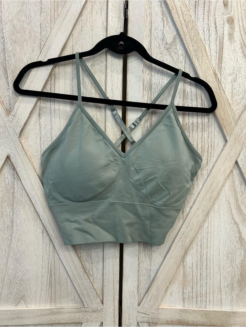 Sage Green Strappy V-Neck Sports Bra